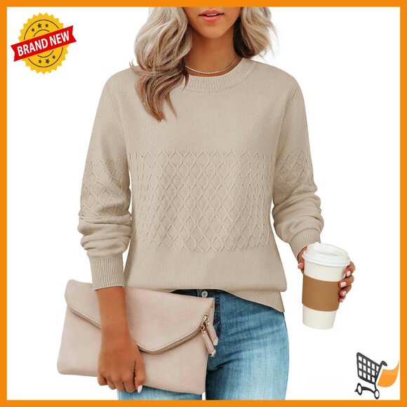 Soft Knit Pullover Sweater Loose Fit Crew Neck Long Sleeve
